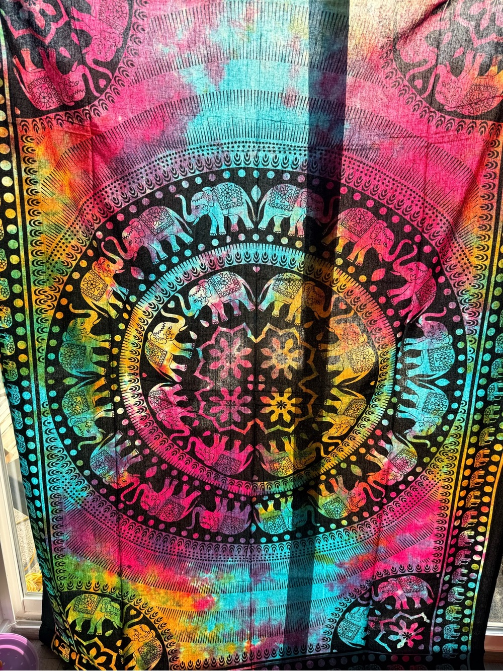 New Boho Rainbow Elephant Mandala Wall Tapestry - Black Base